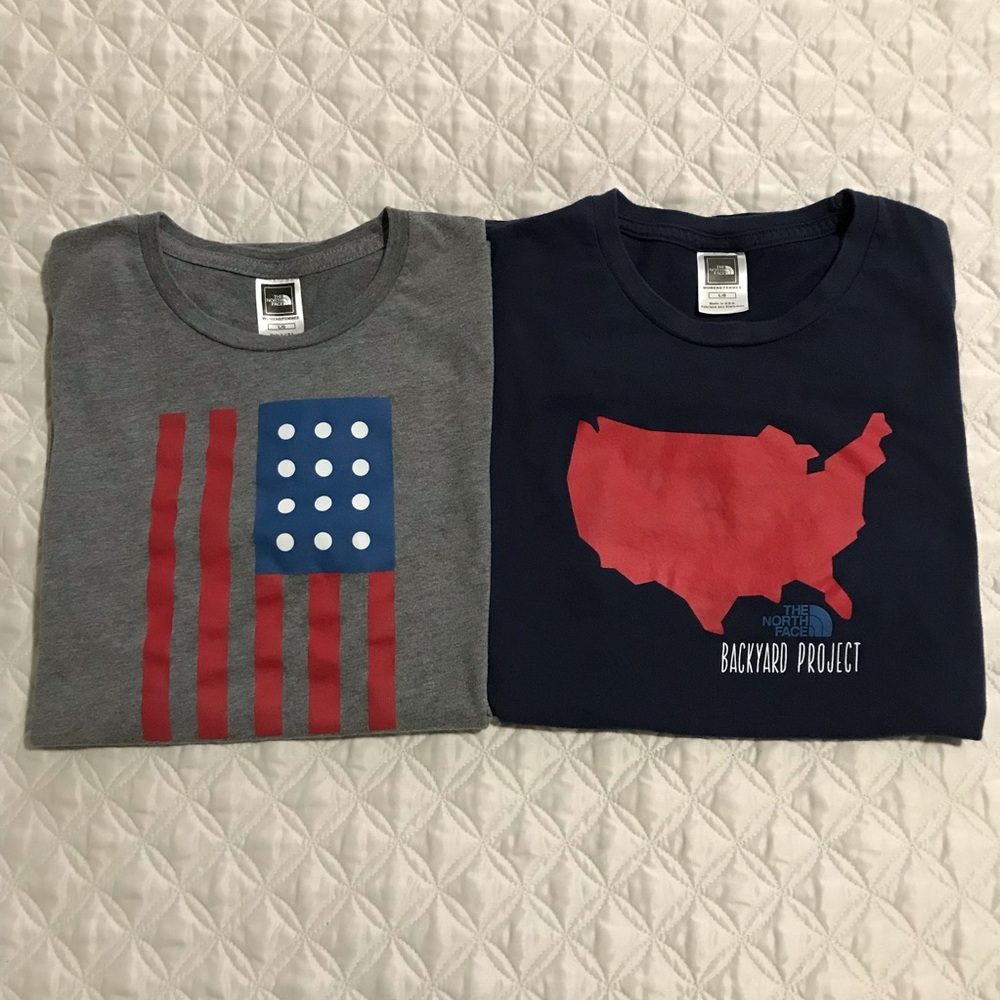 North Face Backyard Project Shirt Bundle Women L American Flag Red White Blue